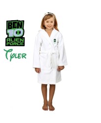 Alien Force Design & Custom Name Embroidery on Kids Hooded Bathrobe